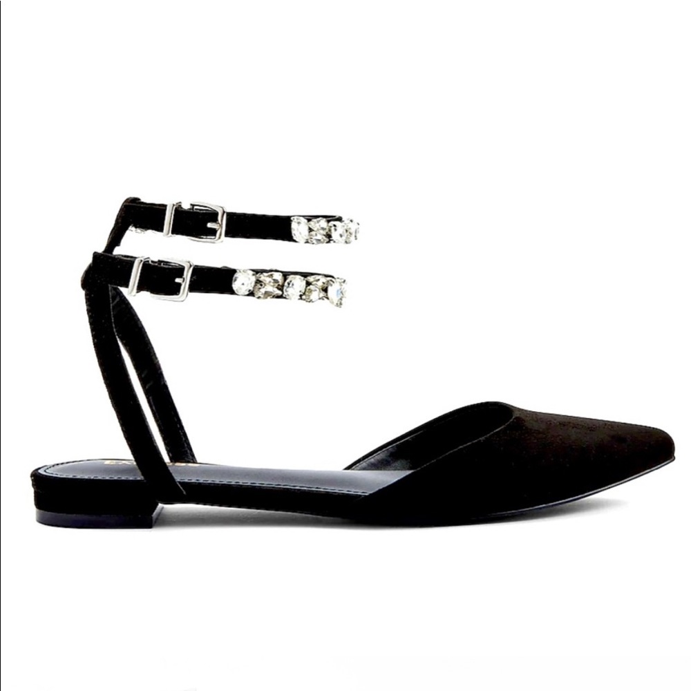 Rhinestones embellished strap flats
